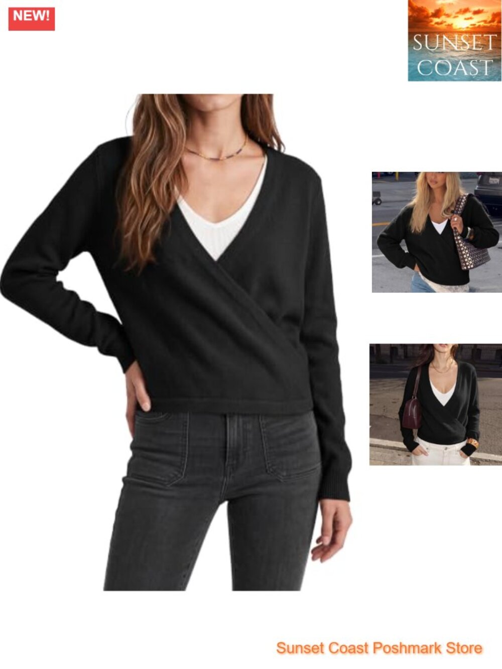 Wrap Sweater Cardigan V Neck Knit Top Long Sleeve